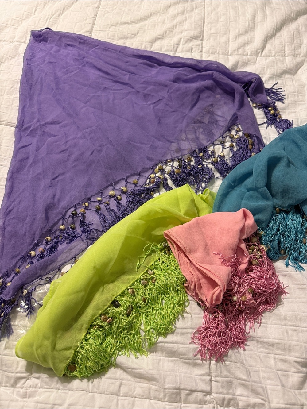Purple, Lime, Pink & Teal Fringe Belly Dance Skirt Set - Women's Accessories